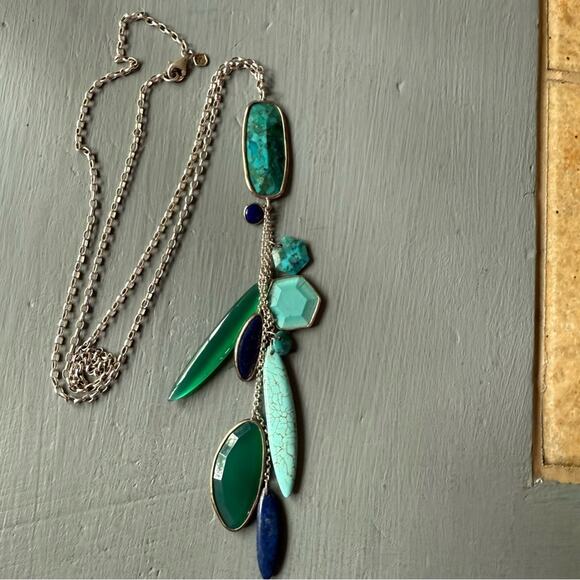 Silpada Go Geo 925 Sterling Silver Agate Lapis Necklace - Picture 5 of 10